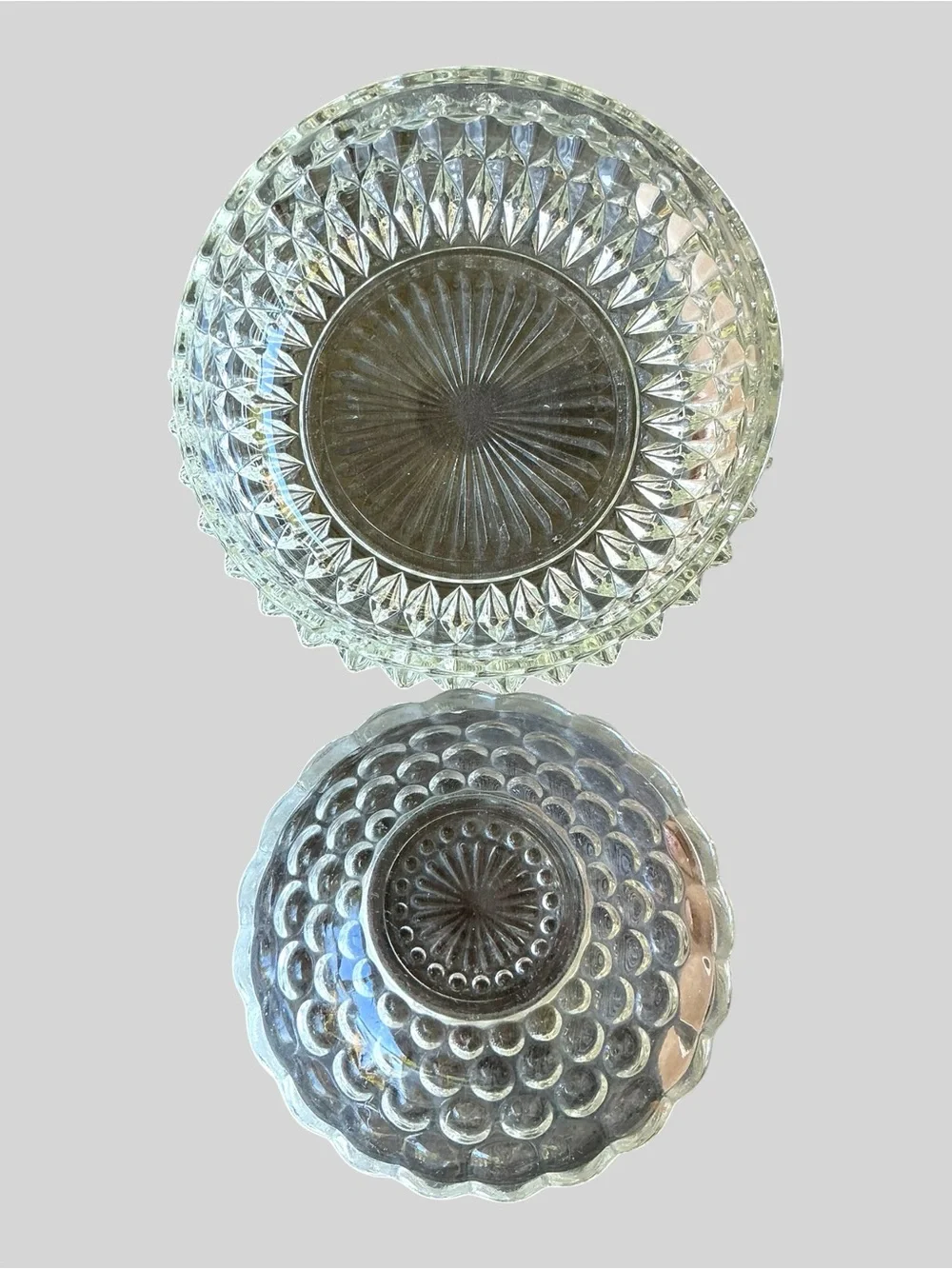 2 Vintage Clear Glass Bowls Indiana Glass Diamond Point Anchor Hocking Bubble